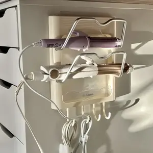 Wall Mounted Hair Straightener Holder, Durable Plastic Bathroom Organizer for Curlers and Straighteners with Practical Hooks, Easy To Install, Racks, Bathroom Organizing Accessories