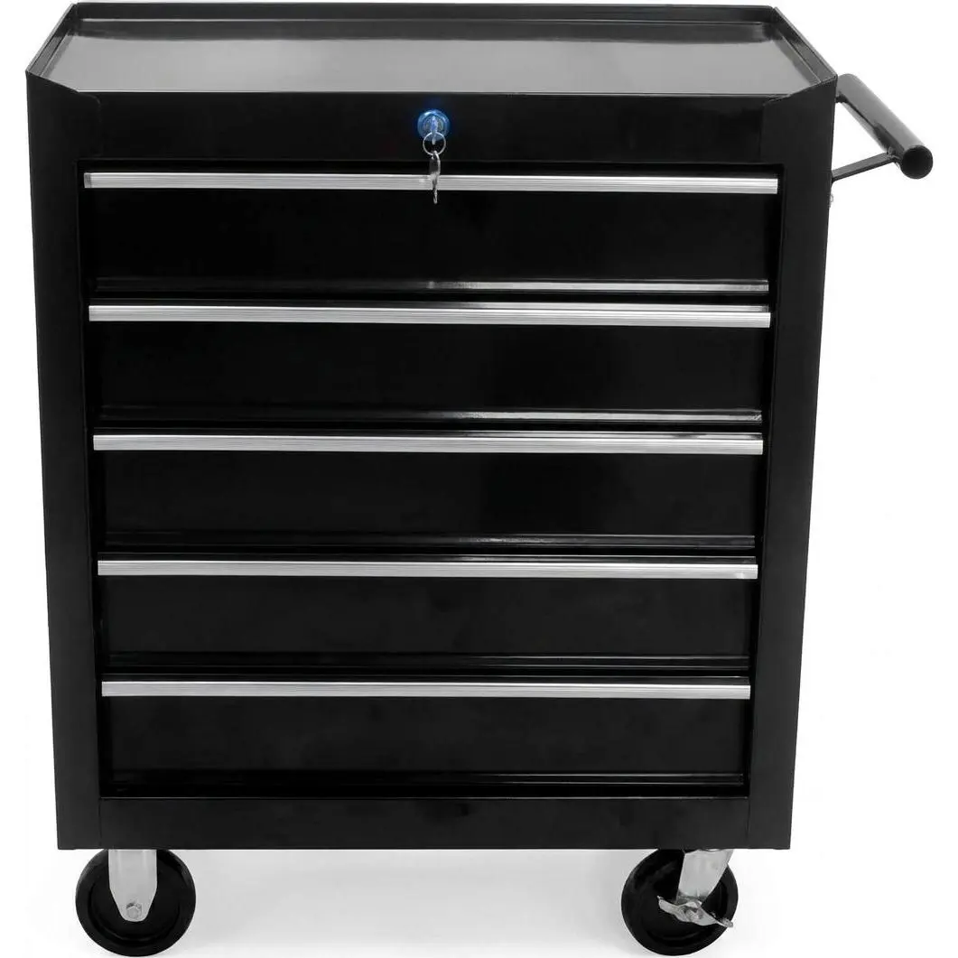 Heavy-Duty 26-Inch 5-Drawer Rolling Tool Chest - Metal Toolbox Organizer with Locking System, Lockable Wheels, Adjustable Shelf - Portable Tool Storage Cabinet for Garage or Workshop