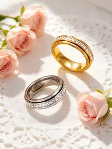 2pcs Rotatable Anxiety Ring with Gemstone Stainless Steel Rings Unisex Stress Relief Fidget Toy Perfect Wedding Promise Gift Fashion Promise Ring for Men and Women Jewelry
