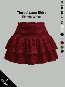 Women's High Waist Ruffled Pleated Mini Skirt with Lace, Double-Layer Flared Design, Comfortable Soft Fabric, Fashionable Short Skirt Suitable for Outdoor Leisure Daily Wear