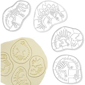 4 count Dinosaur Cookie Cutters Dinosaur Skeleton  Cookie Cutters  T-Rex Tanystropheus Triceratops   Mold for  Baking Dinosaur Biscuits Enthusiasts