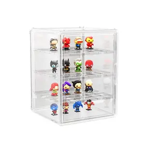3X-Large 4 Tiers 17.7"X13"X13" Acrylic Display Case with 3 Division Boards, Clear Organizer Box Plastic Holder with Magnetic Door for Handbags, Purses, Boots, Figures, Book