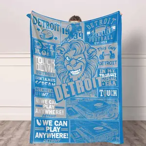 Detroit City  Football Flannel Blanket Lion Graphic UltraSoft Lightweight Warm Durable for Game Day Home Nights Sports Room Bedroom Gift Fan