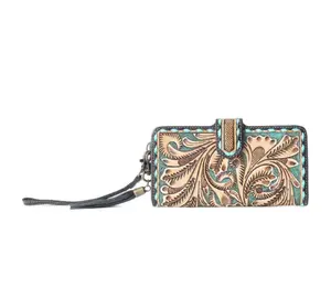 Western Swing Hand-Tooled Wristlet Wallet by Myra
