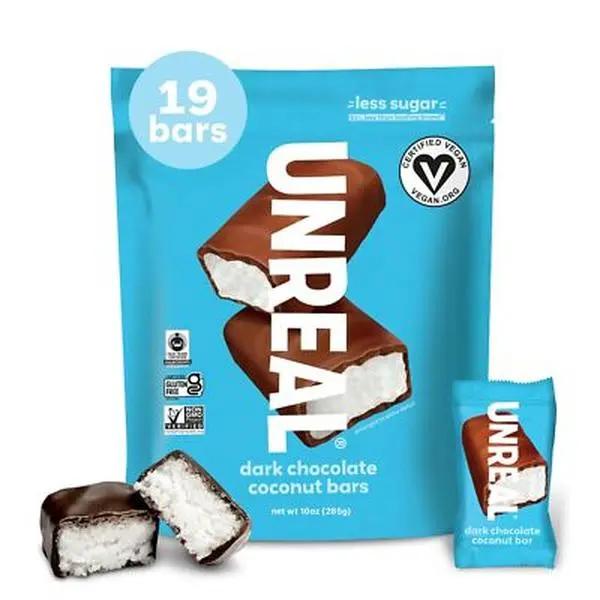 Unreal Dark Chocolate Coconut Bars, 10 oz Bag, Pack of 2