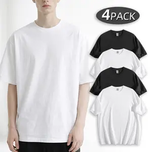 4 Pack Unisex Cotton Oversized T-Shirts Black & White Options Casual Short Sleeve Comfortable Crew Neck Plus Size Streetwear Essential Basic Tees S-5XL