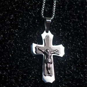 Brandless Stainless Steel Prayer Cross Necklace - Full Stainless Steel, Chain and Pendant, Laser Engraved Prayer on Cross Pendant trendy