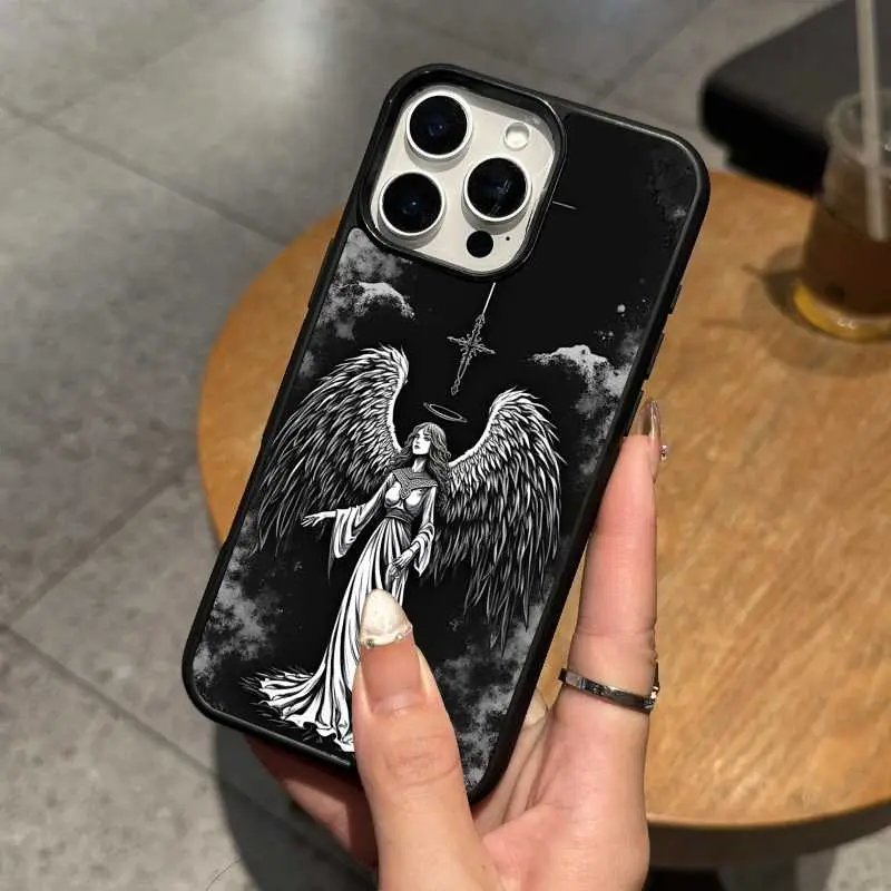Compatible with iPhone 16 Pro Max /15/14/13/12 Phone Case angel and wings Pattern  simple phone case NHrm32-1