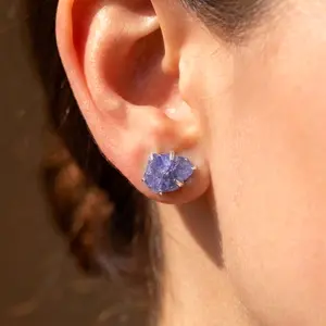 Sterling Silver Raw Tanzanite Stud Earrings