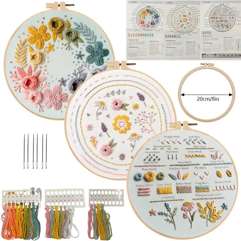 Beginner Embroidery Kit, Elegant Cross Stitch Set, DIY Embroidery Supplies, Includes Printed Cotton Fabric, Thread, Needle, English Instruction Chart