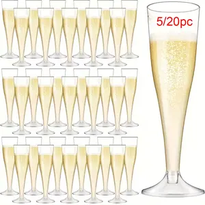 5/20pcs Transparent Champagne Cups, 4.5oz Reusable Classic Party Highball Glasses, Ideal for Weddings, Birthdays, Hawaiian Parties, Holidays