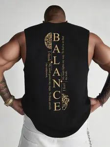 Men's Sleeveless Tank Top - "BALANCE" Text with Brain & Heart Graphic, Motivational Quote Design, Mind-Body Wellness Apparel, Mental Health Statement Top, Daily Casual Wear, Gym Workout Tank, Fitted, Comfortable Soft Fabric, Relaxed Fit T