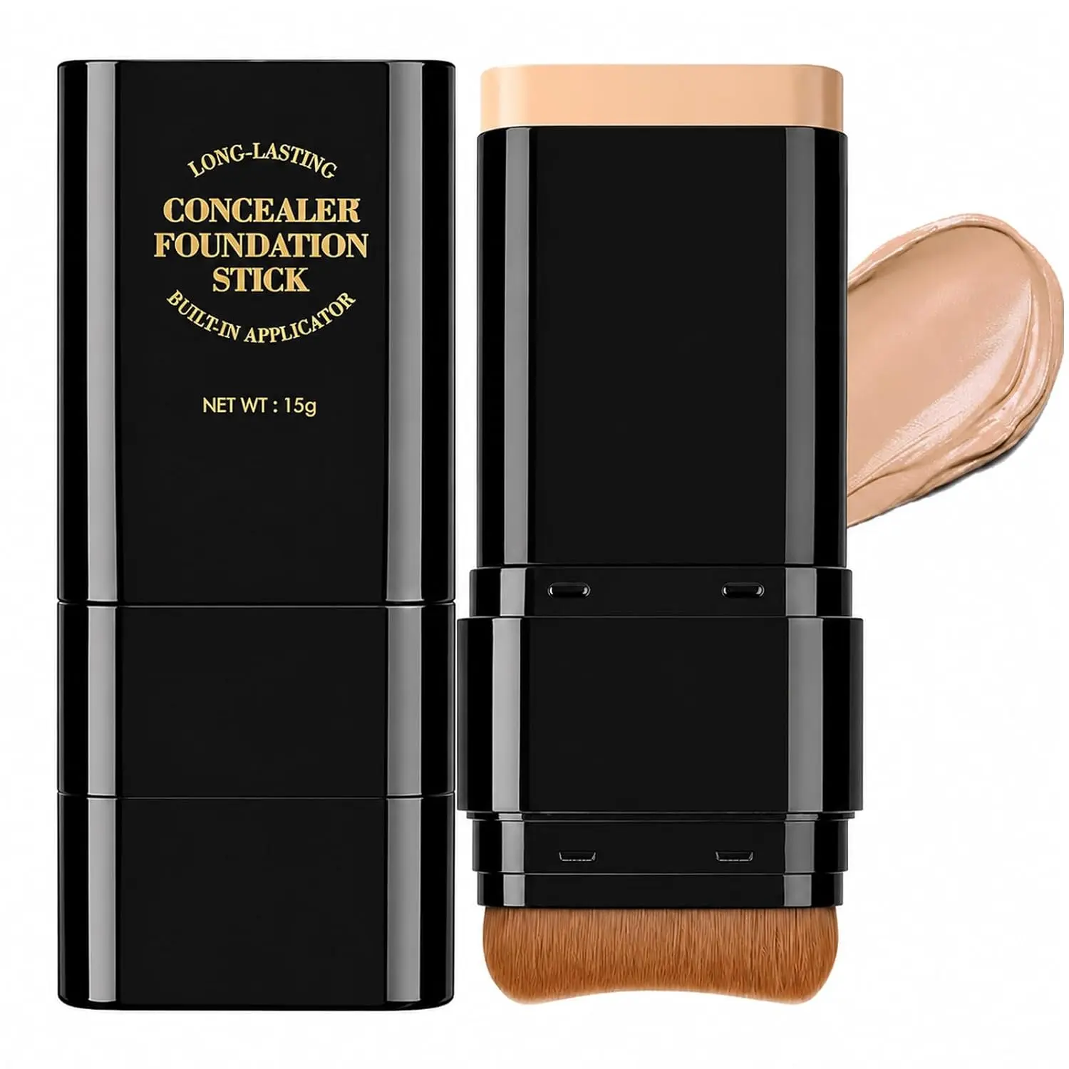 2-in-1 Foundation Stick with Built-in Brush, Full Coverage Concealer Stick, Long Lasting Cream Makeup Base, Smooth Blend Portable Face Makeup for Women