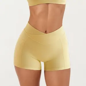 Anna-Kaci Active Women's V Waist Biker Shorts with Side Pocket High Waist Stretch Athletic Workout Shorts for Yoga Training - Large, Yellow