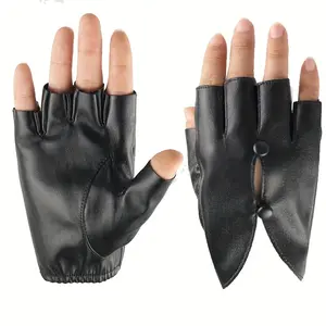 Women's Half Finger Leather Gloves - Exposed Back, Breathable Thin Design, Party Use - Red, Purple, Beige, Black - Dry Clean Only