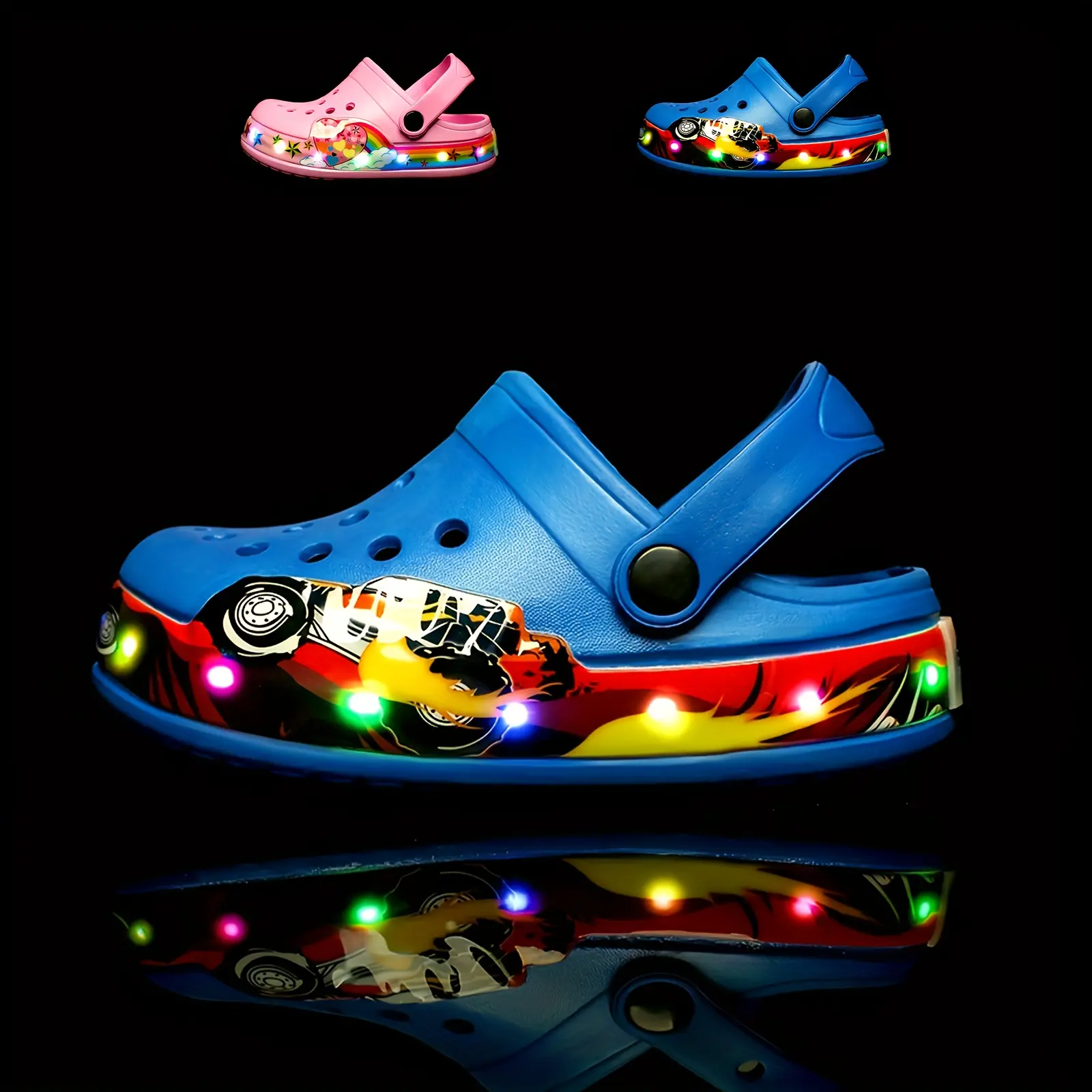 Kids' EVA Clogs for Toddlers, Printed Slip-On Design with a Breathable Fit, Round Toe, and Non-Slip Glow-in-the-Dark Soles, No Heel, Toddler Sizes