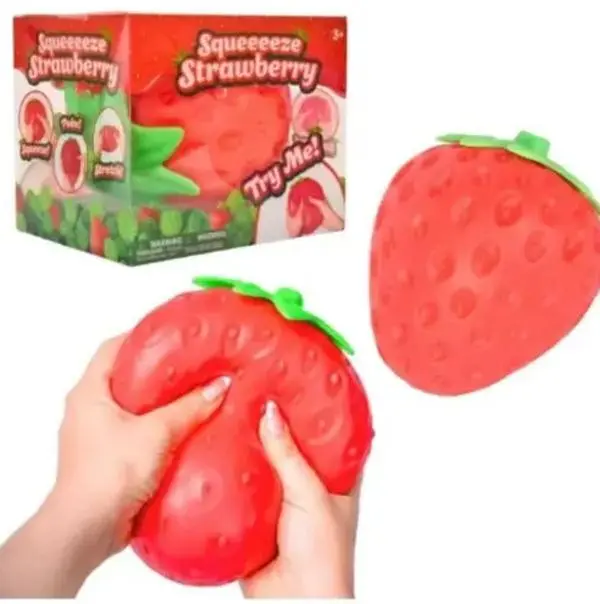 Toymendous Squeeze Strawberry - Extra Large 5" Squishy Stress Ball for Adults & Kids 3+ - Fruity Fidget Toy for Stress Relief & Sensory Play - Safe & Durable Non-Toxic Material