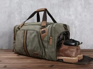 Personalized Travel Duffel Bag, Canvas Leather Weekender bag, Carry on Overnight Bag with Shoes Compartment, Gifts for Men