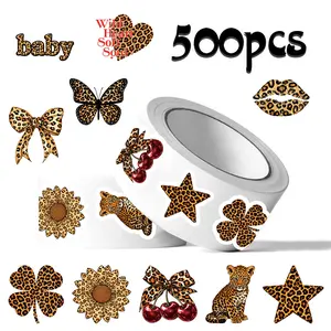 500 Pieces Leopard Print Roll Seal Stickers, Cup Laptop Travel Bag Notebook DIY Scrapbooking Decorative Stickers, Birthday Gift, Sticker Set