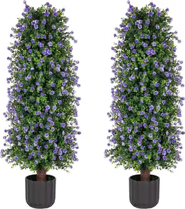 2 Packs Artificial Rose Tree 3FT- Fake Floral Plant Tree in Pot- Decorative Topiary Plant - Cement Filled Potted Faux Flower Plant for Home Office Porch Decor Indoor Outdoor