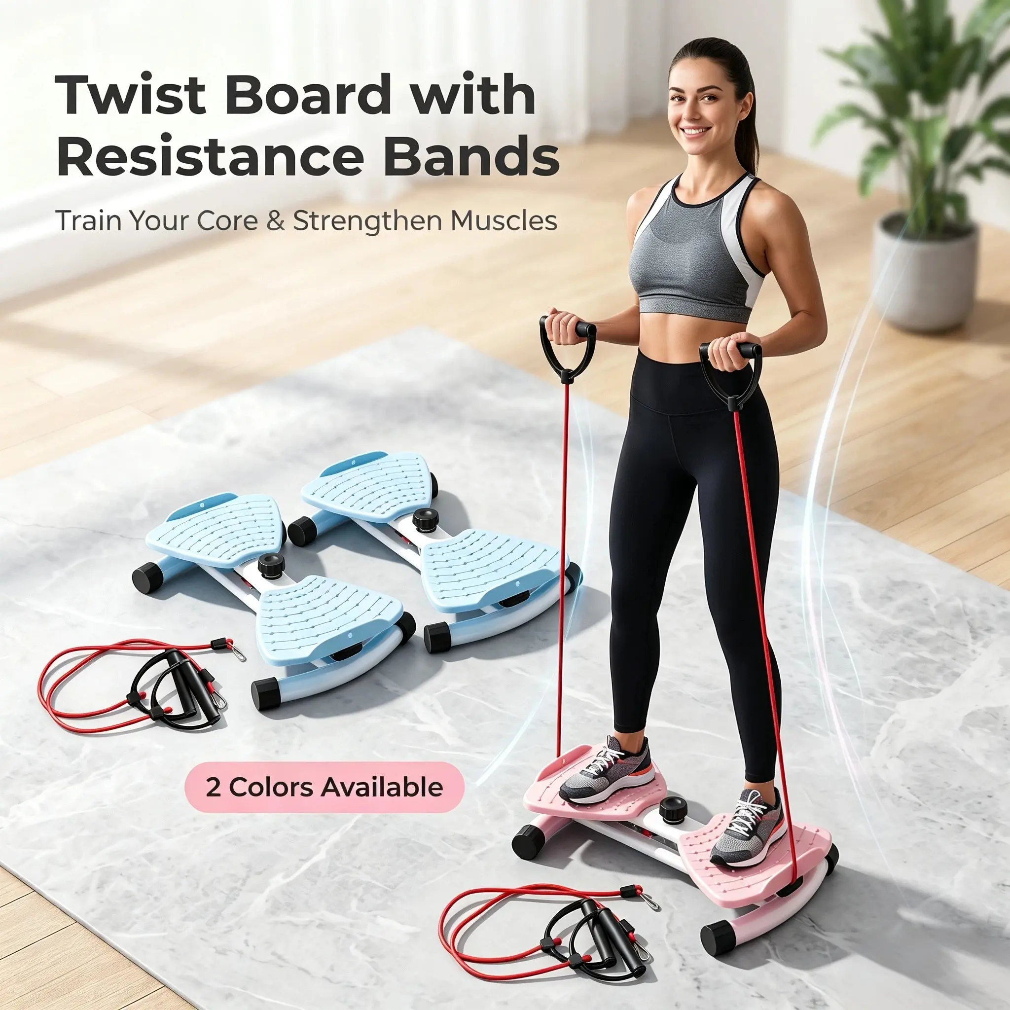 Split Twist Exercise Board with Resistance Pull Ropes, Silent Indoor Core Trainer, Portable Household Fitness Equipment for Daily Abdominal & Waist Muscle Training, Compact Home Workout Machine for Fitness Beginners
