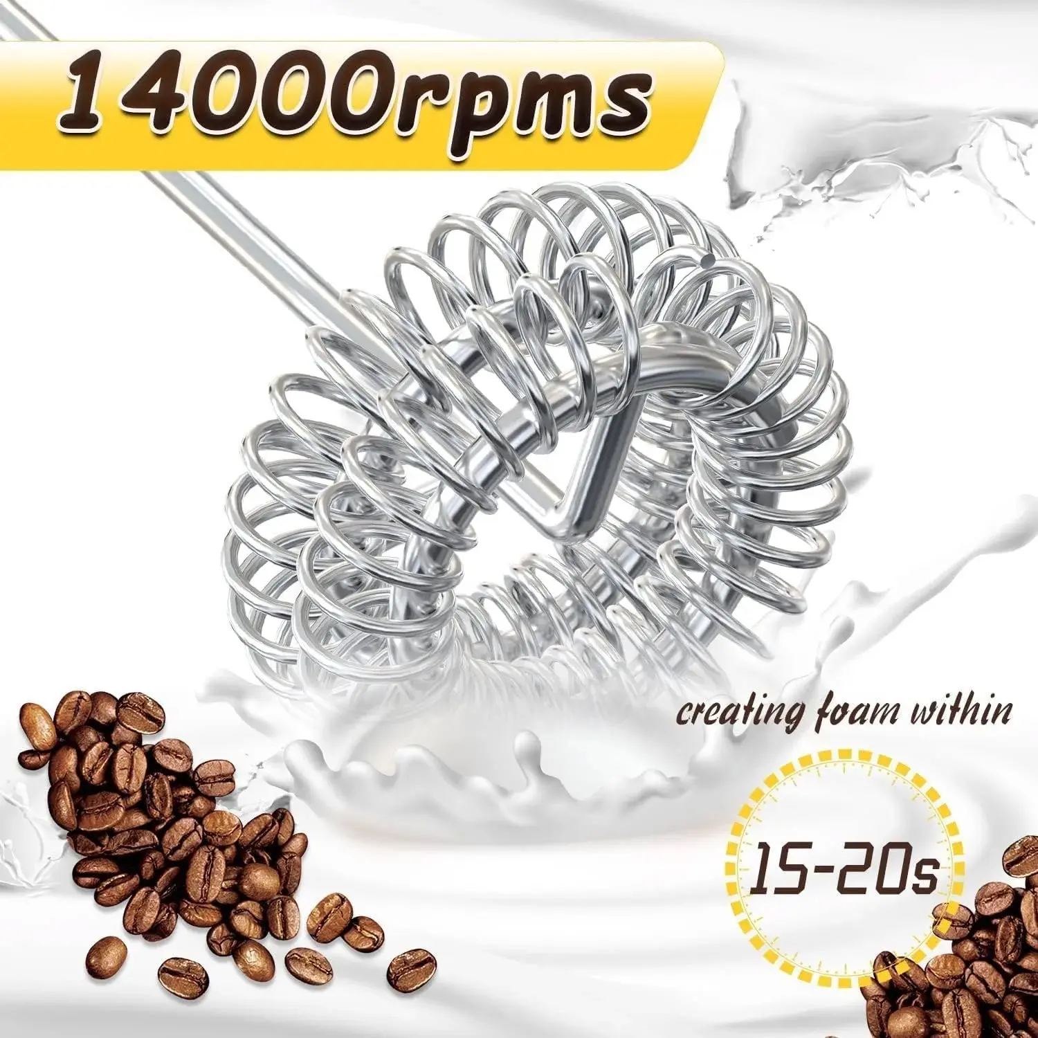Rechargeable Handheld Milk Frother for Home Coffee - 10000-12000rpm Kitchen Drink Mixer with Double Stainless Steel Whisk, Stand, Compact Storage, BPA-Free Shaft, 15-20s Foam Creation, Easy to Use & Wipe Clean for Latte, Cappuccino, Double Whisk