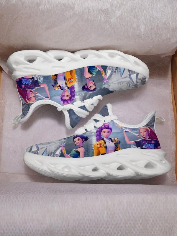 K-Pop Hunter Girl Pattern Kids Shoes, Breathable Mesh Lace-Up Low Top Eva Sole, Durable Fashion Casual Sporty Children Sneakers