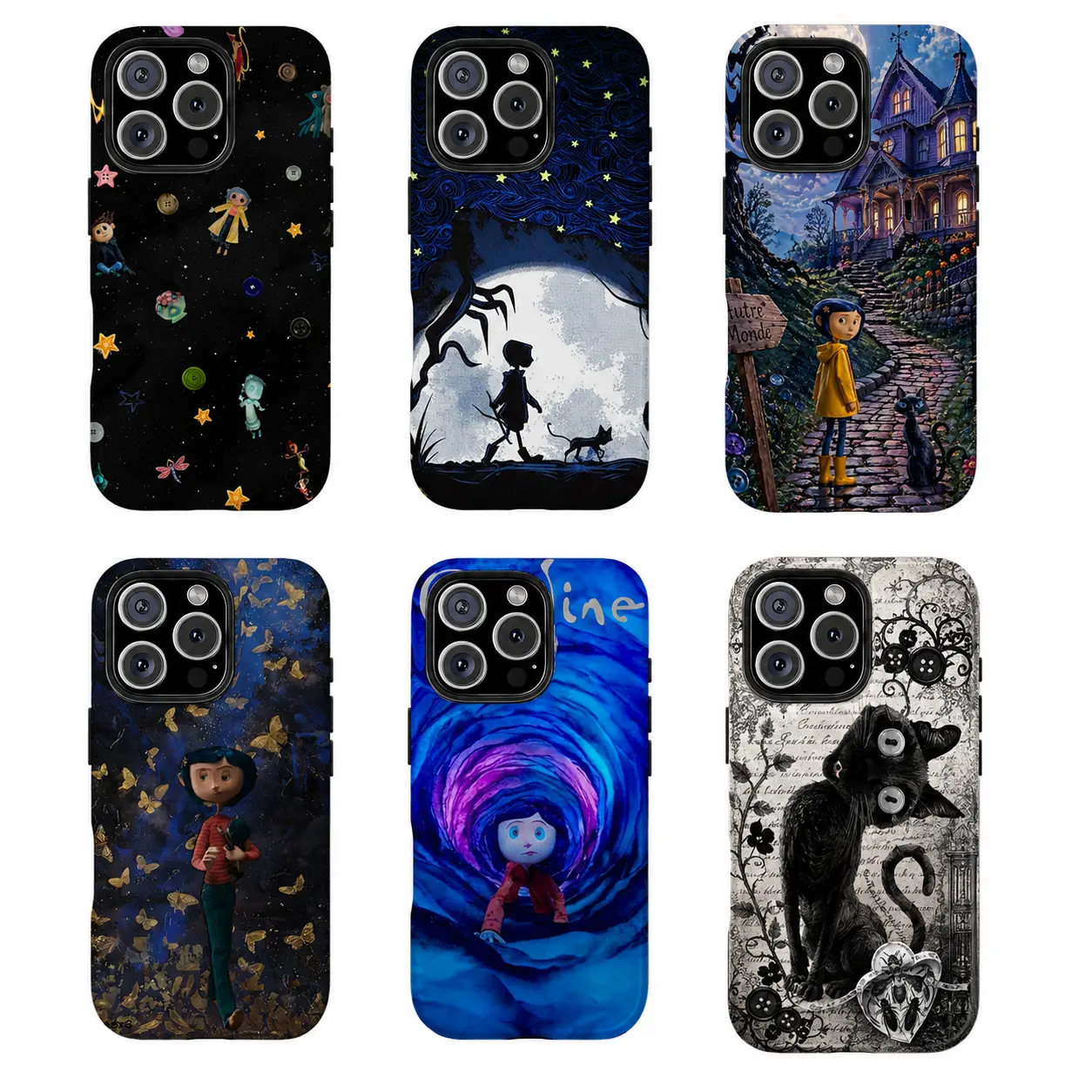 Coraline Y2K Coquette Gothic Phone Case - Cartoon Design, Comfortable Grip, Fingerprint-Proof, Camera-Protective Cover for iPhone 12,13,14,15,16,17 Pro Max