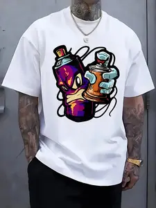 Men' & Women' Urban Streetwear Graffiti T-Shirt with D20 Dice Print - Short Sleeve Round Neck Summer Tee Suitable for Gaming & Casual Wear, Machine Washable Hot Transfer