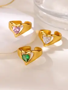 Luxurious Zircon Heart Ring for Women, Stainless Steel Wedding Ring, Fashionable Waterproof Jewelry, Perfect Gift for All Occasions