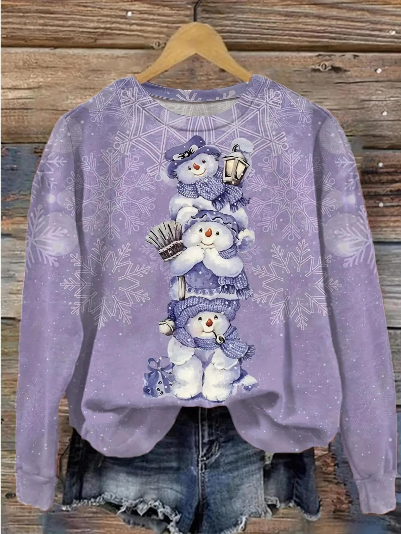 Christmas Cute Snowman Print Women'S Casual Crew Neck Sweatshirt | Vintage Style, Fall/Winter Collection