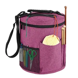 Large Capacity Wool Knitting Ball Crochet Storage Bag, Multi Grid Crochet Tool Storage Bag, Portable Knitting Supplies Organizer for Outdoor Camping Hiking