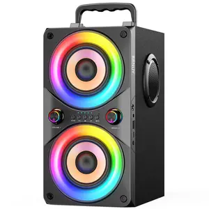 Bluetooth Speaker 100W Portable Big Powerful Deep Bass Loud Sound Wireless Boombox with Subwoofer TWS LED Lights DSP Large Wooden Speakers for Outdoor Home Party