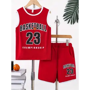 Boy's Breathable Sports Basketball Jersey Set  basketball shorts for kids 2pcs Set, Casual Letter Print Sleeveless Vest&Shorts, Tank Tops And Shorts For Training Competition, Ideal Daily & Outd