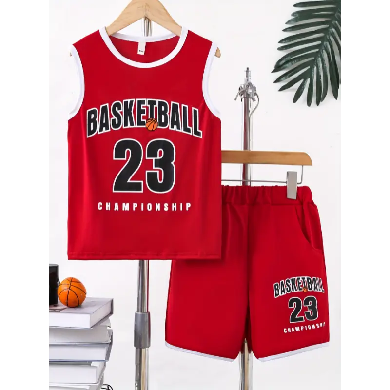 Boy's Breathable Sports Basketball Jersey Set  basketball shorts for kids 2pcs Set, Casual Letter Print Sleeveless Vest&Shorts, Tank Tops And Shorts For Training Competition, Ideal Daily & Outd