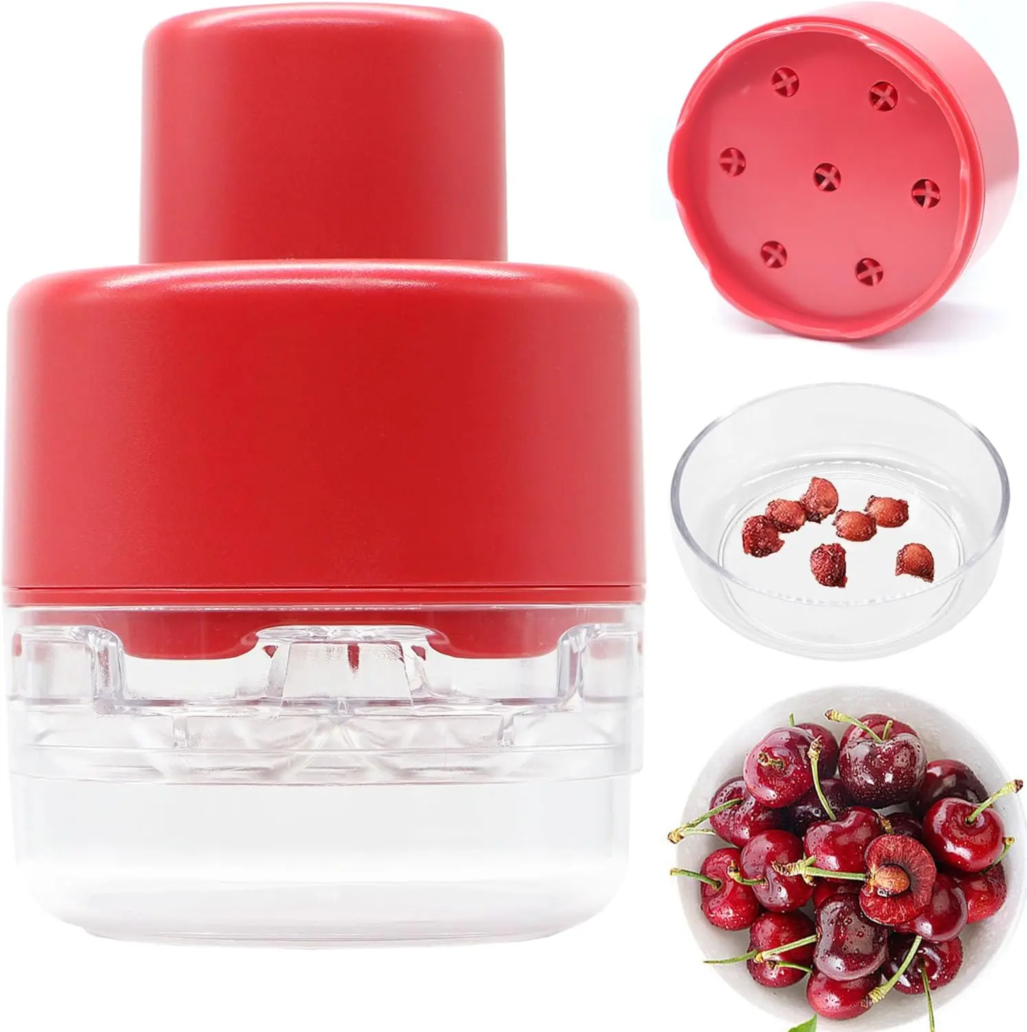 Cherry Pitter Tool, Cherry Core Remover, Olive Pitter, Stoner Corer Tool, Heavy-Duty Cherry Seed Remover with Lock Design, Fruit Core Remove Tool for Making Cherry Jam/Cake/Ice Cream (Red)