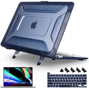 [ 2022 Honeycomb Fold Kickstand ]  Compatible with MacBook Pro 16 inch Case with Touch Bar, 2019 2020 Release Model A2141, Heavy Duty Dual Layer Hard Shell Case Cover with TPU Bumper,Navy blue