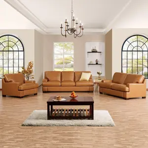 Genuine Cognac Top Grain Leather Sofa or Sofa Set with Premium Down Filled Cushions