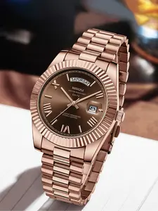 Men's luxury women's watch, wristwatch, 40mm rose gold dial, stainless steel strap, rotatable quartz mechanical watch, standard waterproof, large luminous dial, master model wristwatch