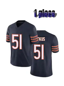 Men's American Football Jersey 51 Blue Vintage Embroidered Casual Training T-Shirt, Sports Jersey Top, Sporty V-Neck Short Sleeve, Loose-Fitting All Seasons, Sportswear
