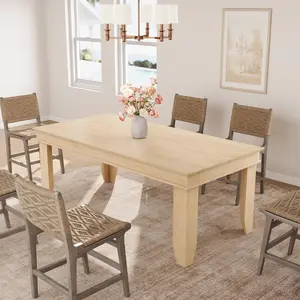 GAOMON Farmhouse Dining Table for 4-6 People, 63 in Long Kitchen Tables with Wooden Sturdy Frame, 5 ft Large Rectangular Dinner Table for Dining Room, Kitchen, Natural, 63" Non-extendable
