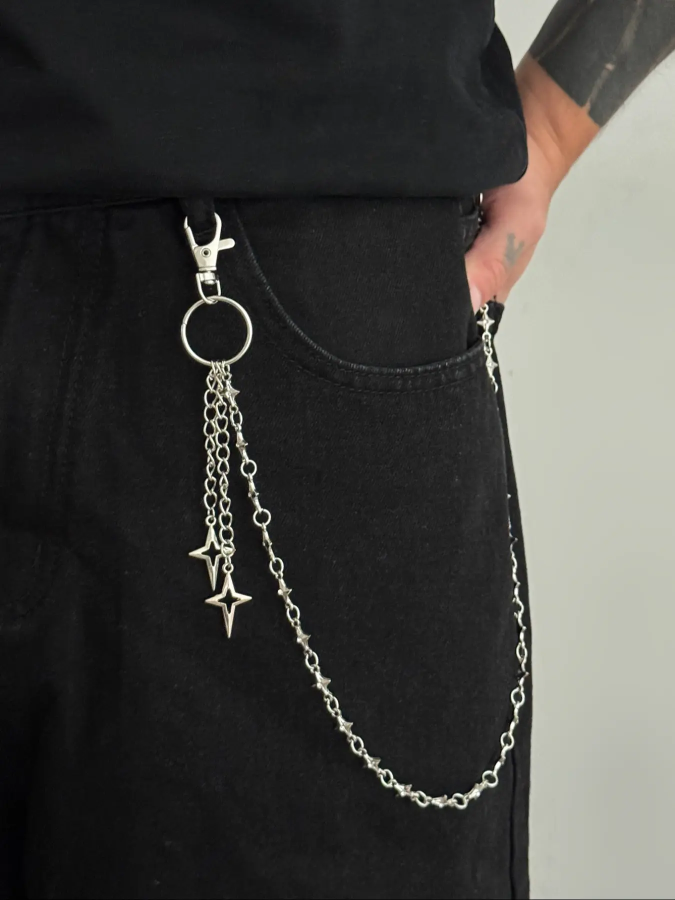 Trendy Star Metal Pants Chain, Street Style Men's Fringe Pendant Chain, Denim Cargo Pant Accessory, Unique Fashion Jewelry, High Quality Jewelry, Chains for Pants, Decorative Chain Accessory