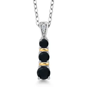 Gem Stone King 925 Silver and 10K Yellow Gold Round Black Onyx Pendant Necklace For Women (0.45 Cttw, Gemstone December Birthstone, with 18 Inch Chain)