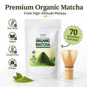 Emerail Premium Organic Matcha Powder (70g/2.5oz) - 100% Pure Plateau Green Tea, Smooth Energy, Vibrant Color, No Bitterness, Ideal for Milk & Coffee Drinks