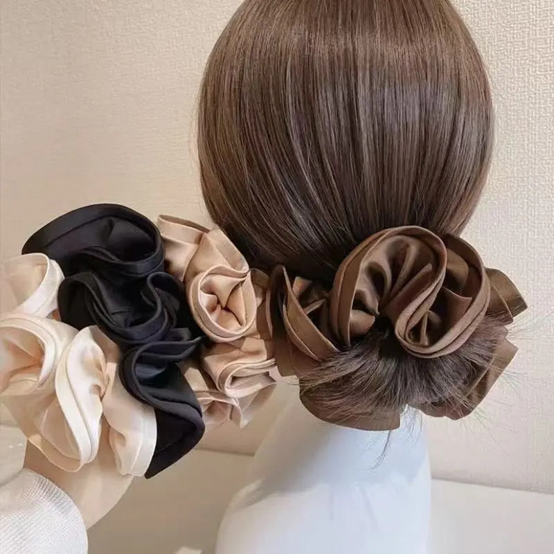 4pcs Large Satin Scrunchies, Soft Silky Solid Color Elastic Hair Ties Elegant Hair Accessories for Women Daily Hairstyle