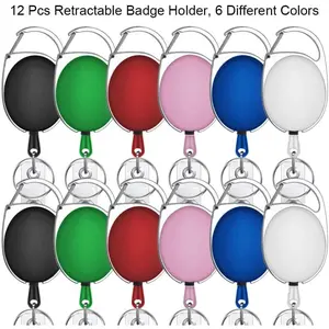 12 Packs Retractable ID Badge Card Holder Carabiner Badge Reel with Belt Clip and Key Ring, Assorted Colors