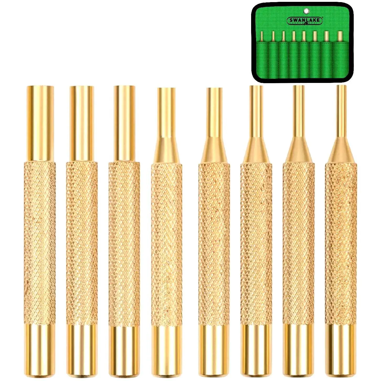 SWANLAKE 8-Piece Brass Punch Set, 1/8"-5/16" Brass Pin Drive Punch Set for Removing & Repair Tasks, Mechanic Hardware Tools, Hand Tools, Work Tools