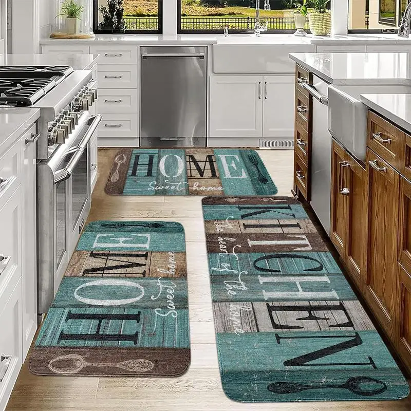 Farmhouse Kitchen Rug Set, 1 Set Wood Grain & Letter Pattern Kitchen Mat, Runner Carpets, Decorative Mat for Kitchen, Living Room, Laundry, Bathroom