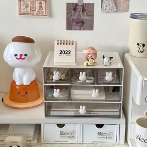 Cute Rabbit Design Makeup Organizer Box, Large Drawer Cosmetic Storage Container, Multifunctional Storage Bin, PP Material Stationery Holder for Home Office Use