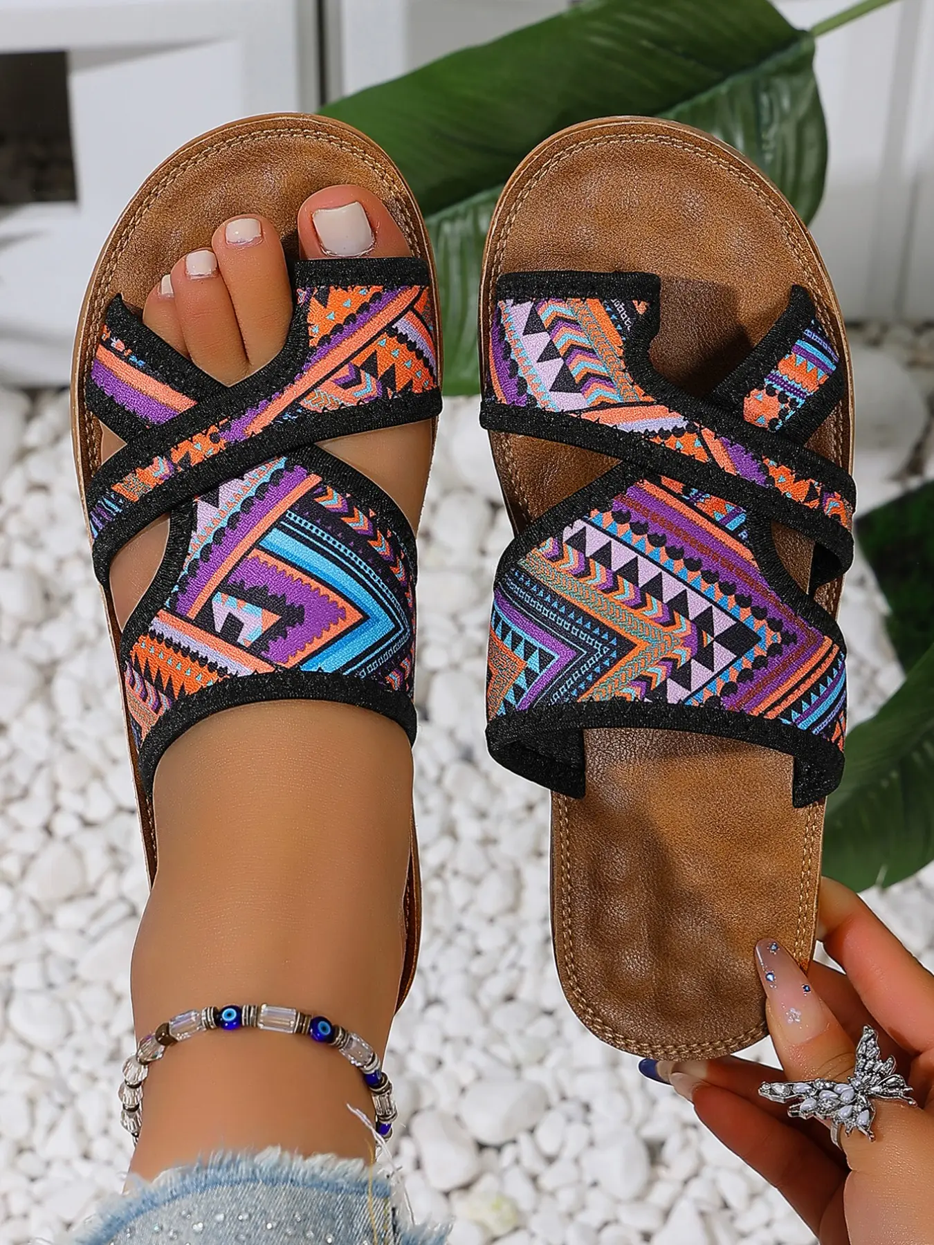 Women's Summer Fashion Slip-On Sandals Size 36-43, Casual Beach Vacation Slippers, Comfortable Open Toe Flat Shoes